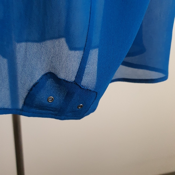Verge NZ Short Sleeve Sheer Blue Button Down Long Blouse Size XXL - Picture 8 of 12